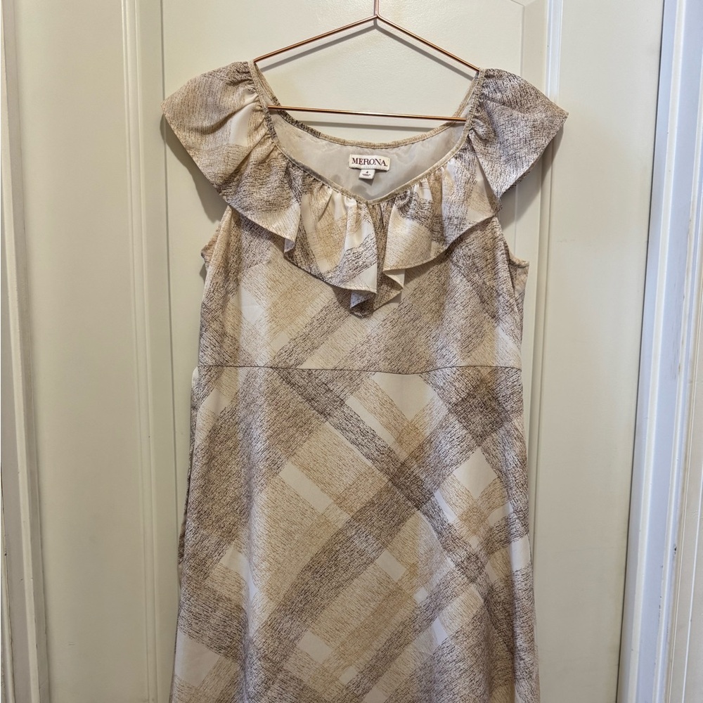 Merona Textured Cream and Brown Dress